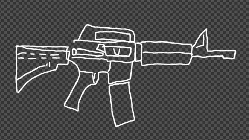 Hand drawn machine gun animation in the Fusion viewer