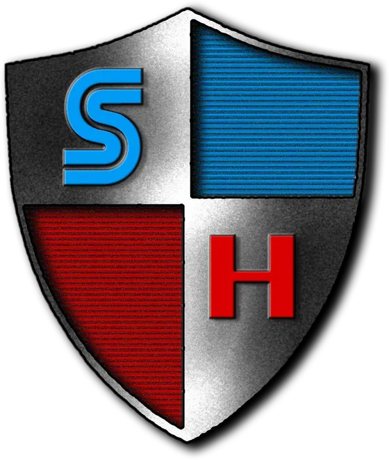 Scanline Heroes network shield in red and blue