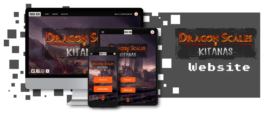 Dragon Scales and Kitanas website on desktop, tablet, and phone