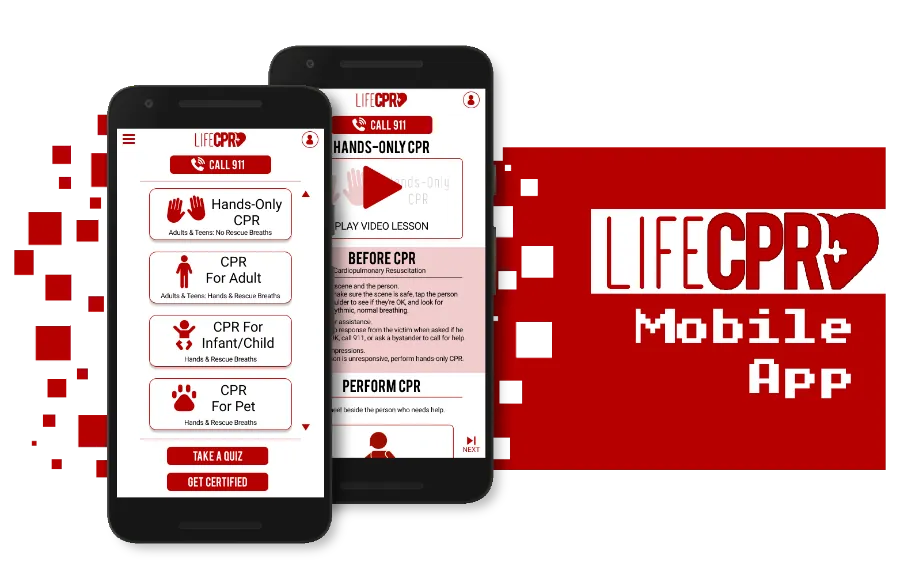 LifeCPR mobile app screens and logo